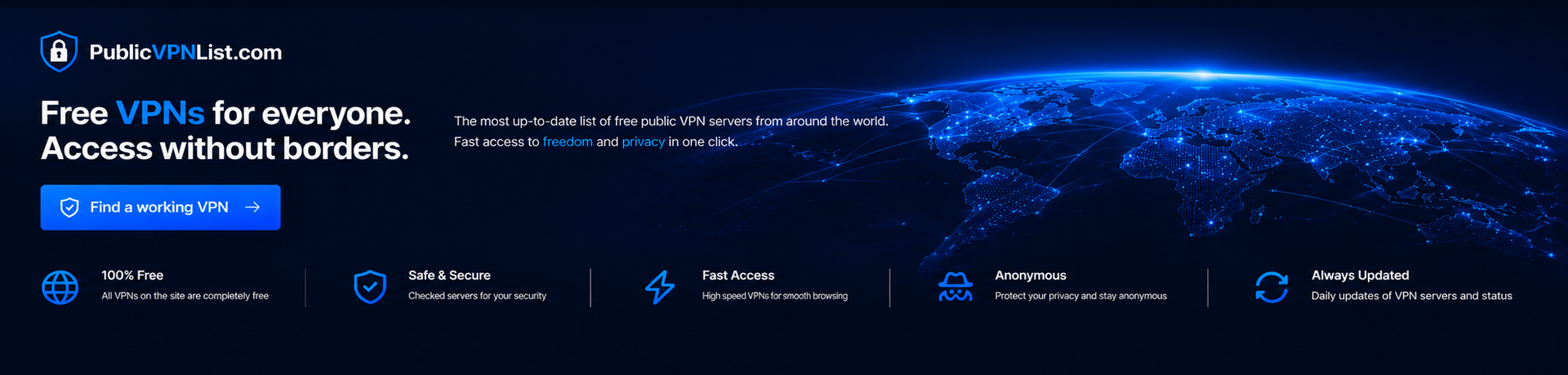 Fast VPN servers list with tested speed and uptime